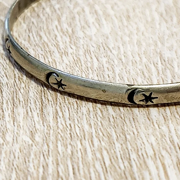 Sterling Silver 925 Sun & Moon Bangle Bracelet Jewelry